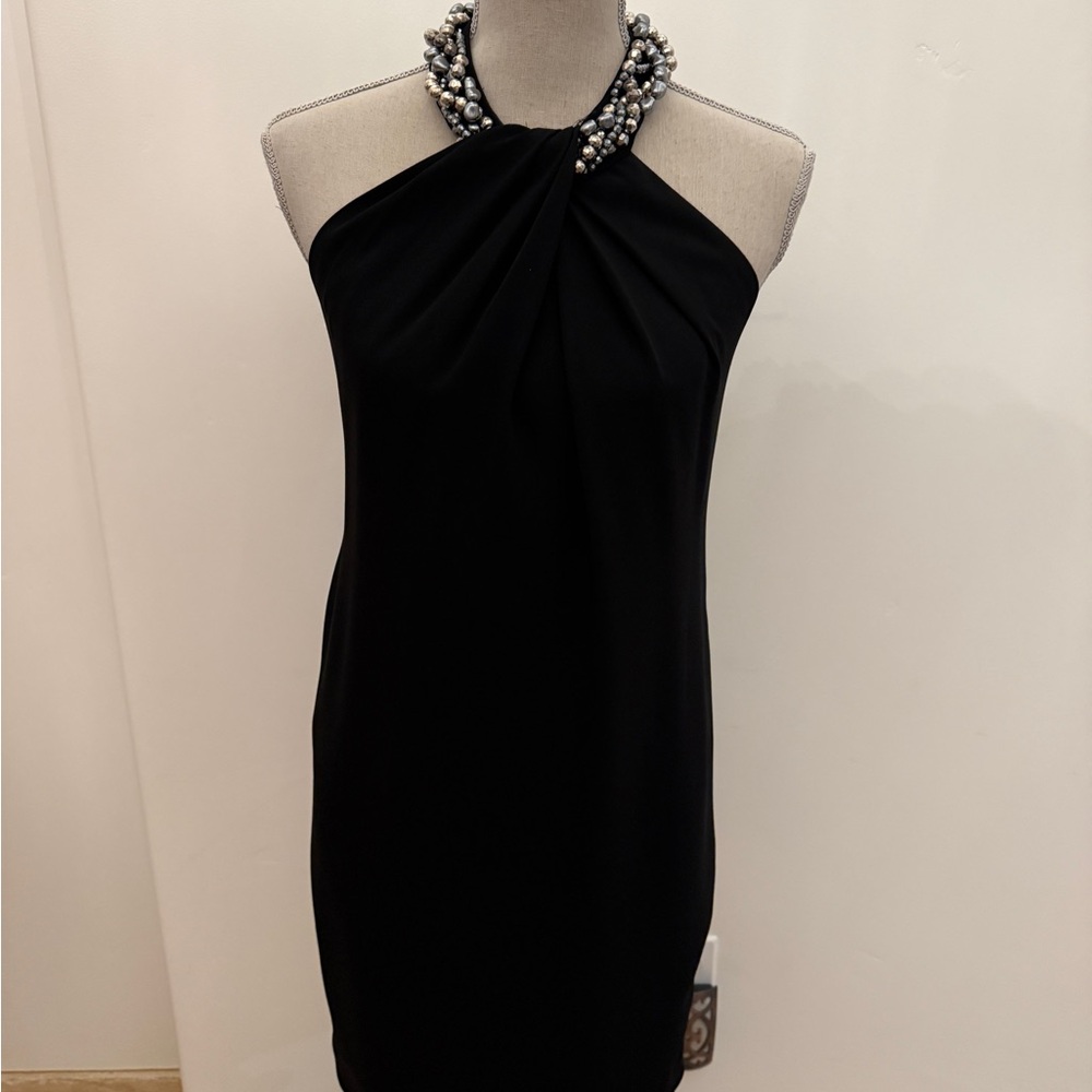 Carmen Marc Valvo black halter dress, beaded neckline, size 6, excellent!!